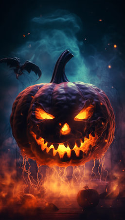 Happy Halloween posters. pumpkin wallpaper with scary face. with a fantastic background. generative aiの素材