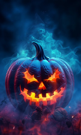 Happy Halloween posters. pumpkin wallpaper with scary face. with a fantastic background. generative aiの素材