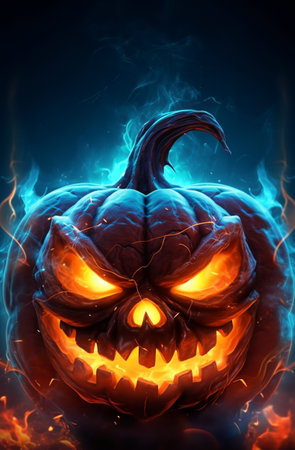 Happy Halloween posters. pumpkin wallpaper with scary face. with a fantastic background. generative aiの素材