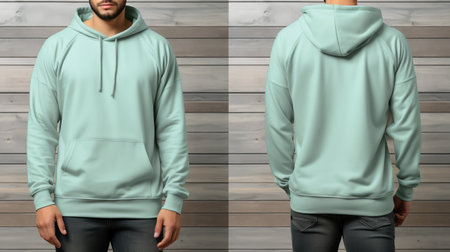 tosca hoodie sweater photo with front and back view isolated on wooden wall background. generative aiの素材