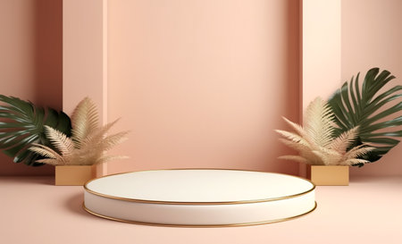luxury podium display template with leaf and flower decoration, generative aiの素材