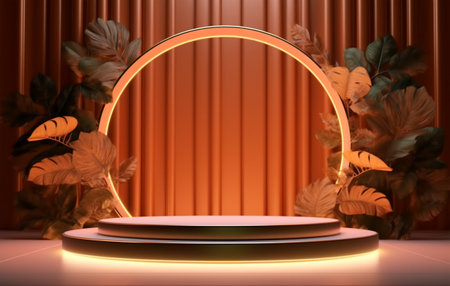 luxury podium display template with leaf and flower decoration, generative aiの素材