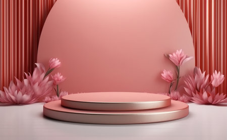 luxury podium display template with leaf and flower decoration, generative aiの素材