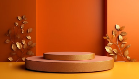 luxury podium display template with leaf and flower decoration, generative aiの素材