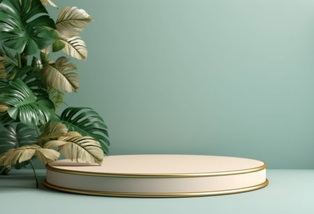 luxury podium display template with leaf and flower decoration, generative aiの素材