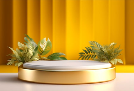 luxury podium display template with leaf and flower decoration, generative aiの素材