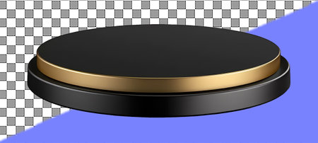 Black round podium on a transparent background. 3D illustration. 3D rendering.の素材