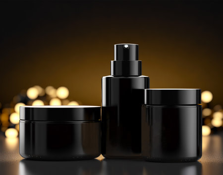 black and gold cosmetic product luxury template with plain container view. generative aiの素材