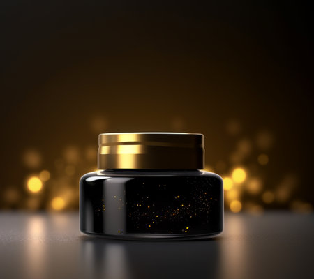 black and gold cosmetic product luxury template with plain container view. generative aiの素材