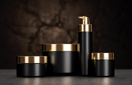black and gold cosmetic product luxury template with plain container view. generative aiの素材