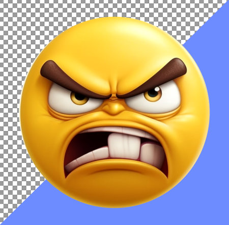 yellow emoticon 3d icon. angry facial expression. generative aiの素材