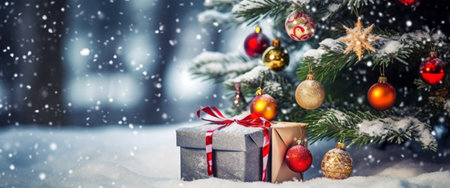 snow background christmas banner with copy space. generative aiの素材
