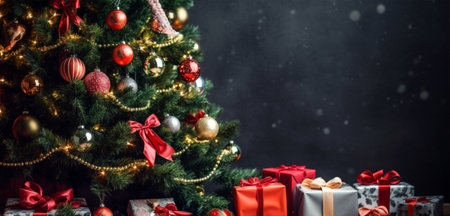 snow background christmas banner with copy space. generative aiの素材