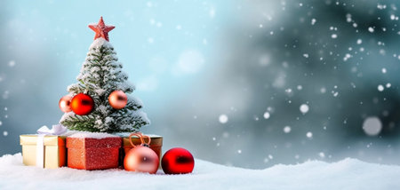snow background christmas banner with copy space. generative aiの素材