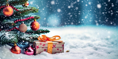 snow background christmas banner with copy space. generative aiの素材