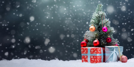 snow background christmas banner with copy space. generative aiの素材