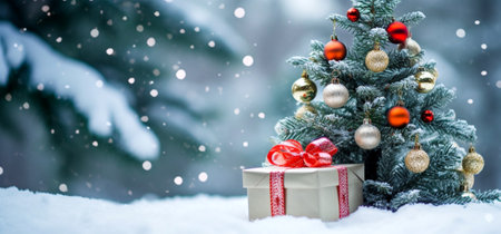 snow background christmas banner with copy space. generative aiの素材