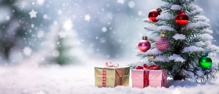 snow background christmas banner with copy space. generative aiの素材