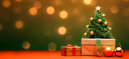 bokeh background christmas banner with copy space. generative aiの素材