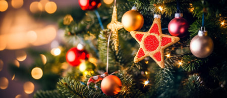 bokeh background christmas banner with copy space. generative aiの素材