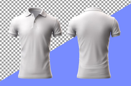 plain white polo shirt mockup design. front and rear view. isolated on transparent background. generative aiの素材