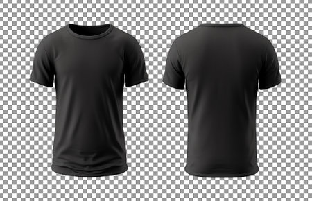plain black t-shirt mockup design. front and rear view. isolated on transparent background. generative aiの素材