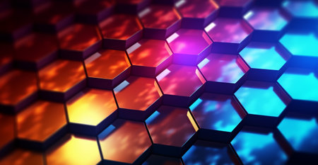 hexagon geometric pattern background with luminous effect, generative aiの素材