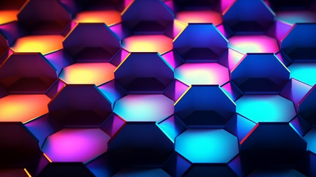hexagon geometric pattern background with luminous effect, generative aiの素材