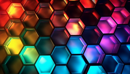 hexagon geometric pattern background with luminous effect, generative aiの素材