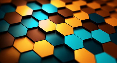 hexagon geometric pattern background with luminous effect, generative aiの素材