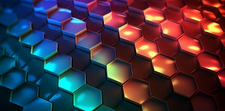 hexagon geometric pattern background with luminous effect, generative aiの素材