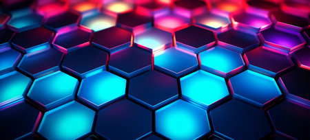 hexagon geometric pattern background with luminous effect, generative aiの素材