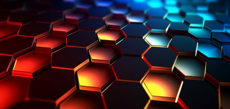 hexagon geometric pattern background with luminous effect, generative aiの素材