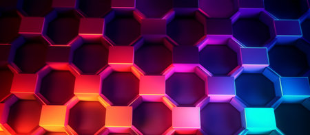 hexagon geometric pattern background with luminous effect, generative aiの素材