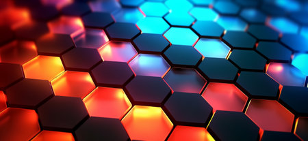 hexagon geometric pattern background with luminous effect, generative aiの素材