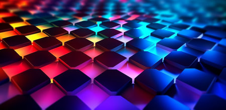 hexagon geometric pattern background with luminous effect, generative aiの素材