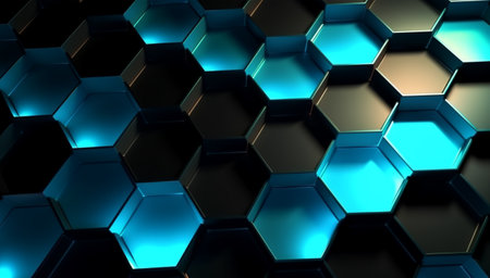 hexagon geometric pattern background with luminous effect, generative aiの素材