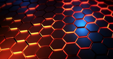 hexagon geometric pattern background with luminous effect, generative aiの素材