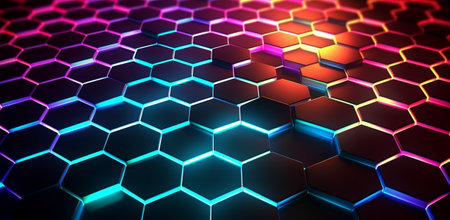 hexagon geometric pattern background with luminous effect, generative aiの素材