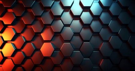 hexagon geometric pattern background with luminous effect, generative aiの素材