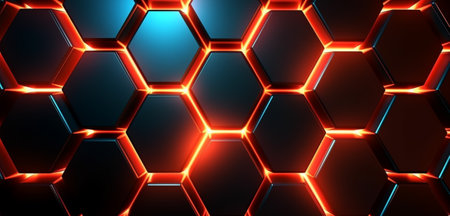hexagon geometric pattern background with luminous effect, generative aiの素材