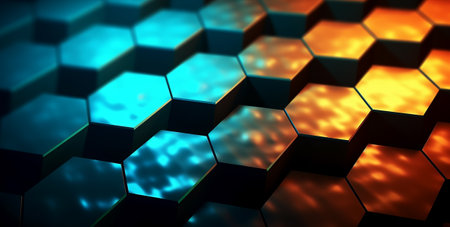 hexagon geometric pattern background with luminous effect, generative aiの素材