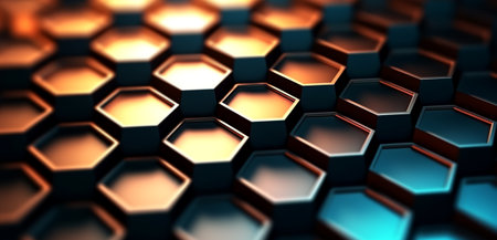 hexagon geometric pattern background with luminous effect, generative aiの素材