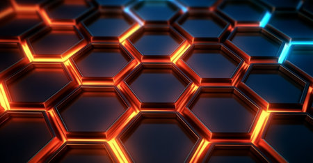 hexagon geometric pattern background with luminous effect, generative aiの素材