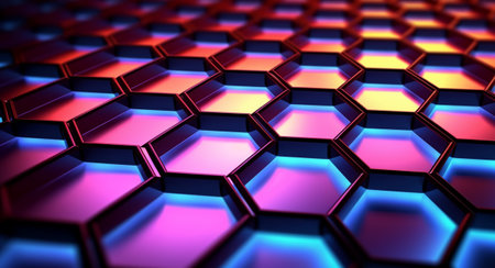 hexagon geometric pattern background with luminous effect, generative aiの素材