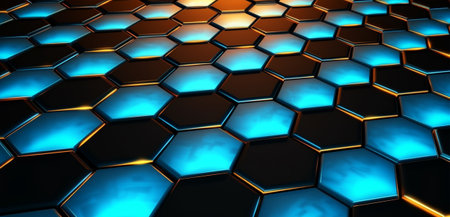 hexagon geometric pattern background with luminous effect, generative aiの素材