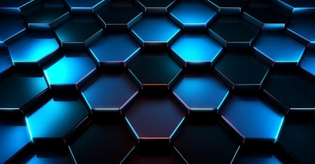 hexagon geometric pattern background with luminous effect, generative aiの素材