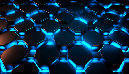 hexagon geometric pattern background with luminous effect, generative aiの素材
