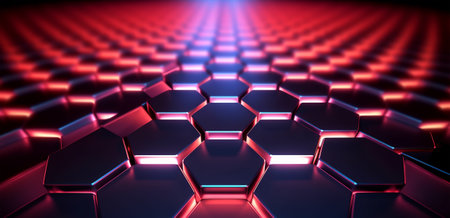 hexagon geometric pattern background with luminous effect, generative aiの素材