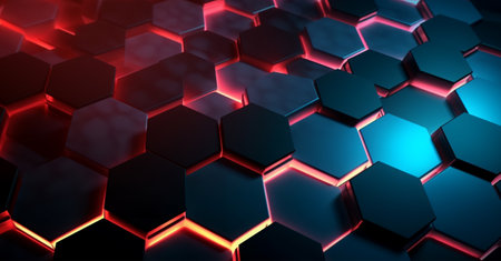 hexagon geometric pattern background with luminous effect, generative aiの素材
